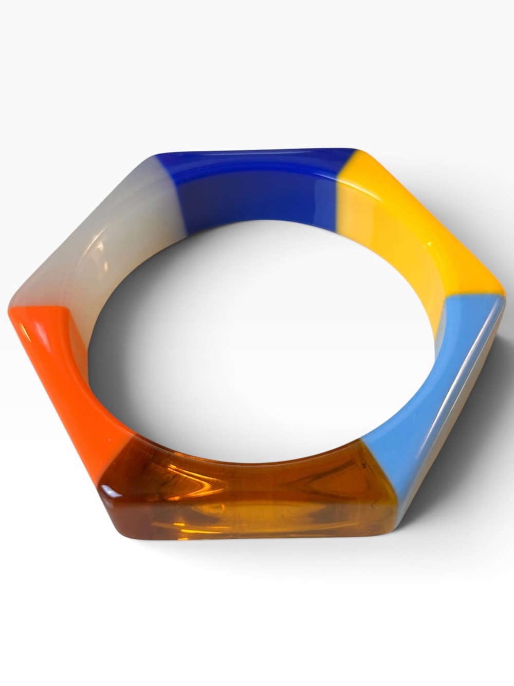 Vintage Multicolour Hexagon Lucite Bangle Bracelet, Retro 60s Mod Chic